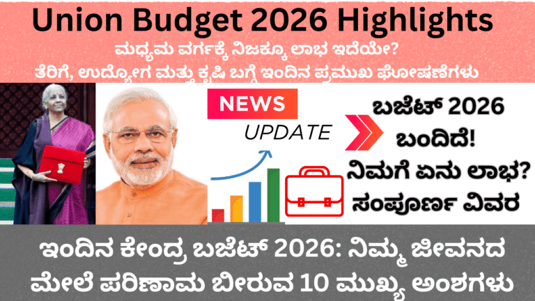 Union Budget 2026 Highlights in Kannada:ಬಜೆಟ್ 2026 ಪ್ರಮುಖ ಅಂಶಗಳು – ಮಧ್ಯಮ ವರ್ಗ, ರೈತರು ಮತ್ತು ಉದ್ಯೋಗಕ್ಕೆ ಏನು ಲಾಭ?